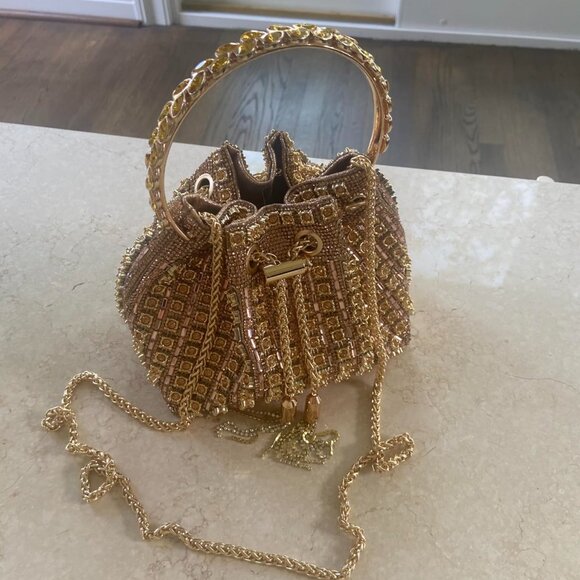 Neiman Marcus Rhinestone Gold Sparkly Gemstone Bag - Picture 3 of 4